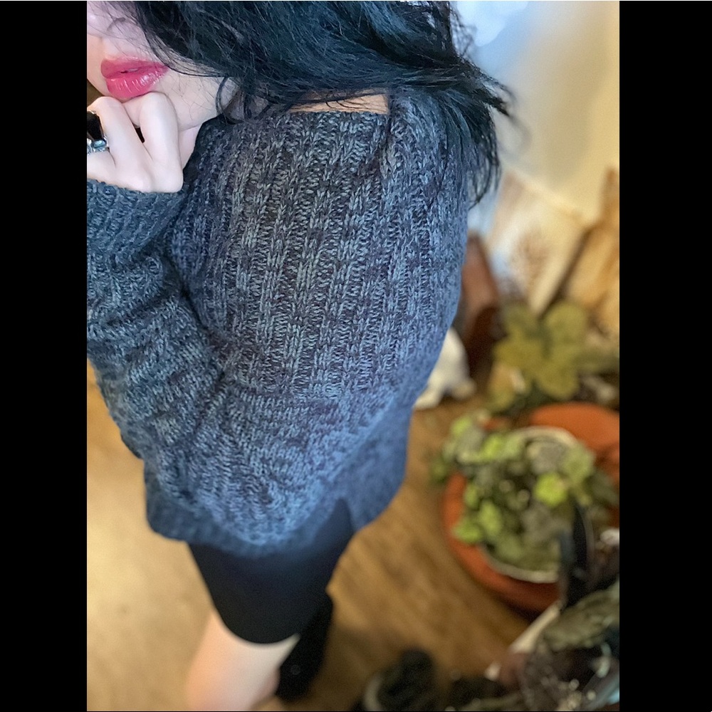Nine West Marbled Grey Cowl Neck Knit Sweater